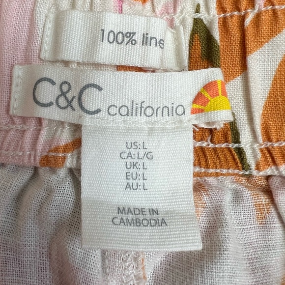 Women's C&C California Elastic Waist 100%
Linen Orange Floral Pants - Picture 7 of 8